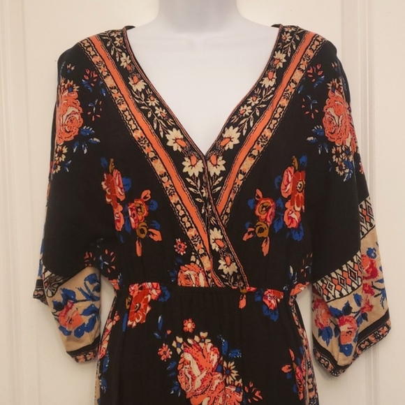 Flying Tomato Dresses & Skirts - Flying Tomato Floral Black Maxi Dress Wide Sleeves Mixed Print Boho Empire SMALL